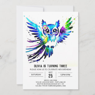 Enchanted Charming Digital Owl Birthday Invitation