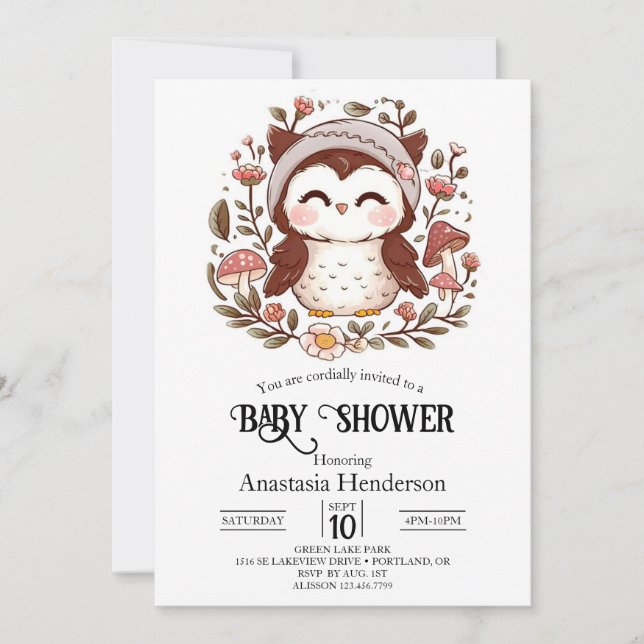 Enchanted Charming Owl Baby Shower Invitation (Front)