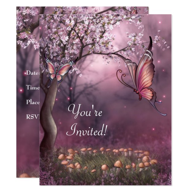 Enchanted Cherry Blossom Garden Butterfly Event Invitation