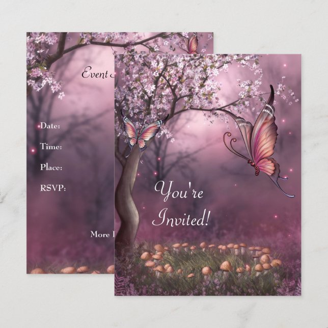 Enchanted Cherry Blossom Garden Butterfly Event Invitation (Front/Back)