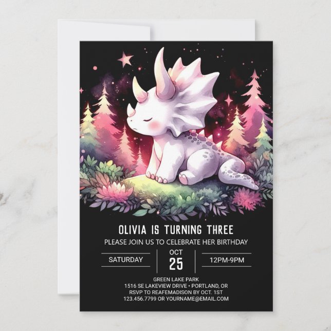 Enchanted Children Triceratops Birthday Invitation (Front)