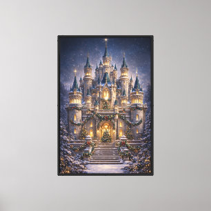Enchanted Christmas Castle Canvas - Winter Night  Print