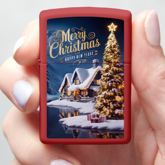Enchanted Christmas: House and Tree Zippo Lighter (In Hand)
