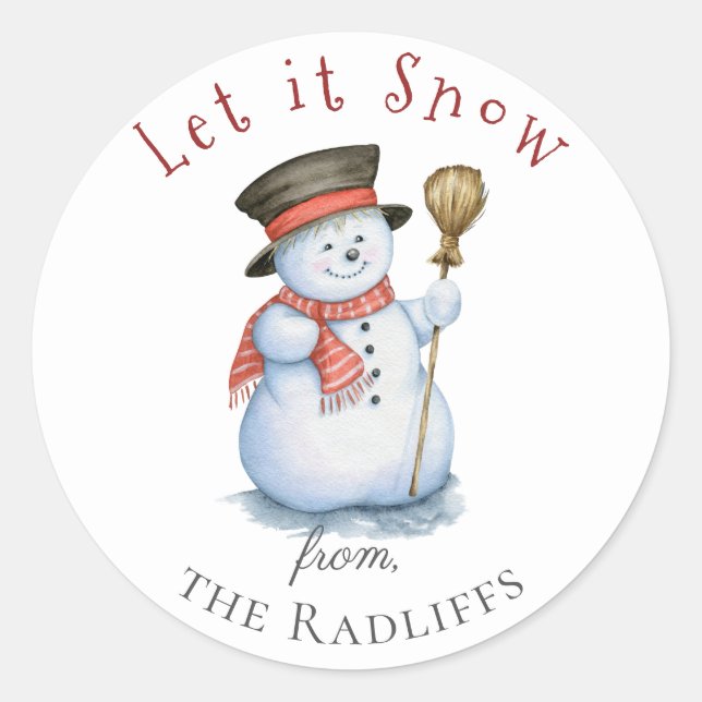 Enchanted Christmas Snowman Personalized Sticker (Front)