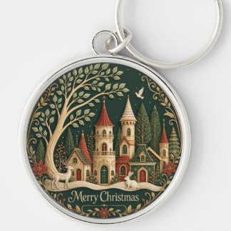 Enchanted Christmas Village in the Evergreen Wood Keychain