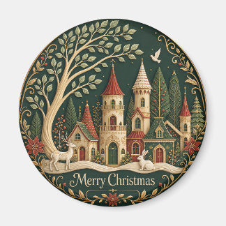 Enchanted Christmas Village in the Evergreen Wood Magnet
