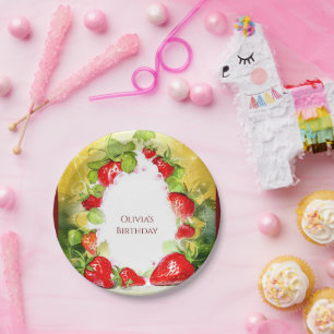 Enchanted Colorful Joyful Strawberry Birthday Paper Plates
