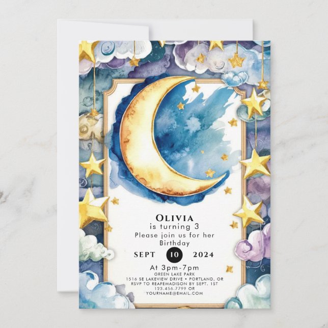 Enchanted Colorful Moon Birthday Invitation (Front)