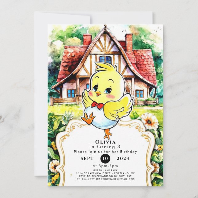 Enchanted Cottage Chicken Birthday Invitation (Front)