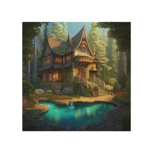 Enchanted Cottage With Swimming Pool Wood Wall Art