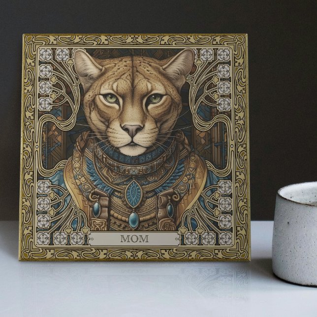 Enchanted Cougar Spirit Customizable Altarpiece Ceramic Tile (Creator Uploaded)