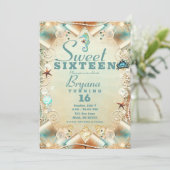 Enchanted Cream Under Sea Pearls Ribbon Sweet 16 Invitation (Standing Front)