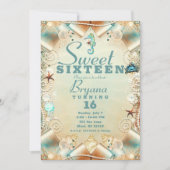 Enchanted Cream Under Sea Pearls Ribbon Sweet 16 Invitation (Front)