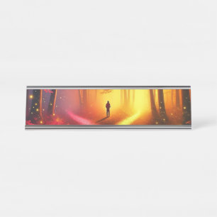 Enchanted Crossroads – Vibrant Autumn Forest Art P Desk Name Plate