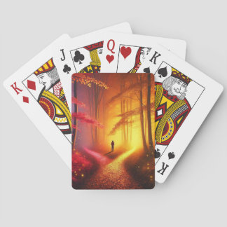 Enchanted Crossroads – Vibrant Autumn Forest Art P Poker Cards