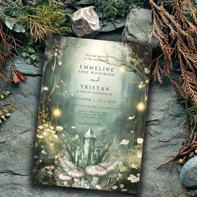 Enchanted Crystal Forest Green Wedding Invitation (Creator Uploaded)