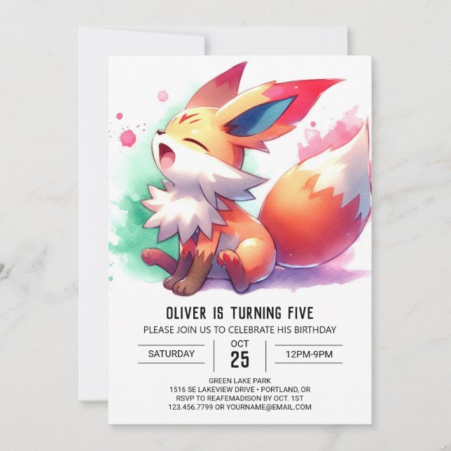 Enchanted Custom Fox Birthday Invitation (Front)