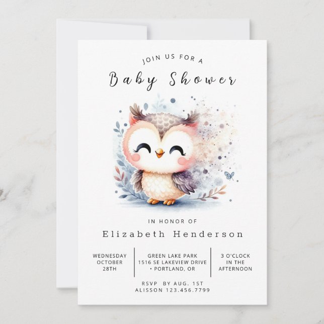 Enchanted Custom Owl Baby Shower Invitation (Front)
