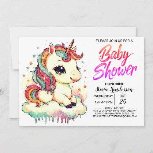 Enchanted Cute Editable Unicorn Baby Shower Invitation