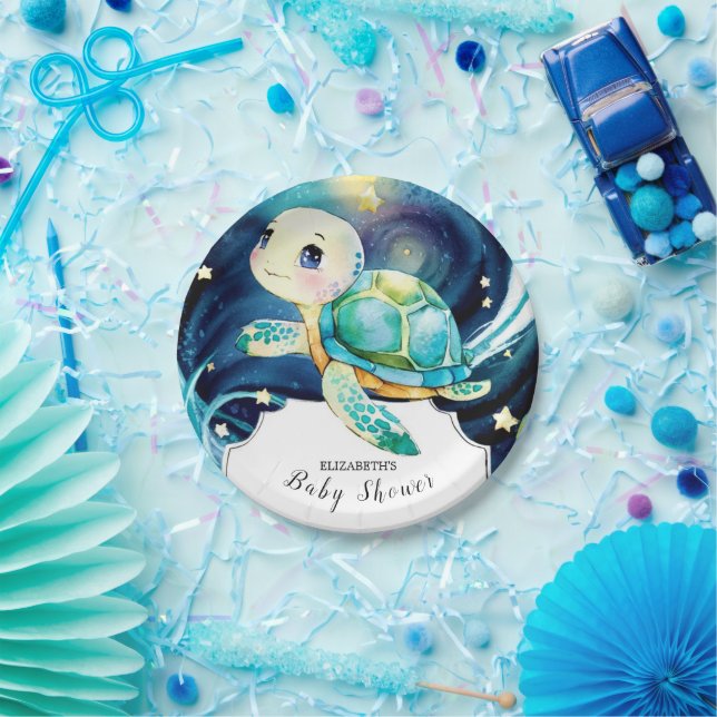 Enchanted Cute Ocean Turtle Baby Shower Paper Plates (Party)
