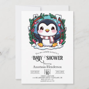 Enchanted Cute Penguin Baby Shower Invitation