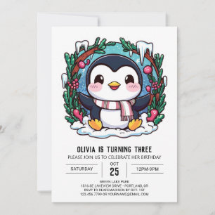 Enchanted Cute Penguin Digital Birthday Invitation
