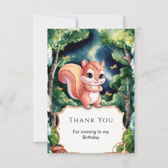 Enchanted Cute Squirrel Birthday Thank You Card (Front)