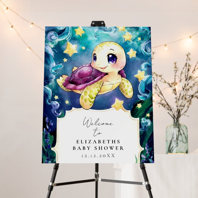Enchanted Cute Turtle Baby Shower Welcome Sign (In Situ (Stand))