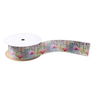 Enchanted Daisy Wildflower Floral Pattern Satin Ribbon