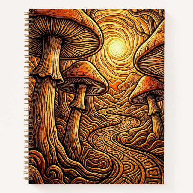 Enchanted Dark Forest Glowing Mushroom Fantasy Not Notebook (Front)