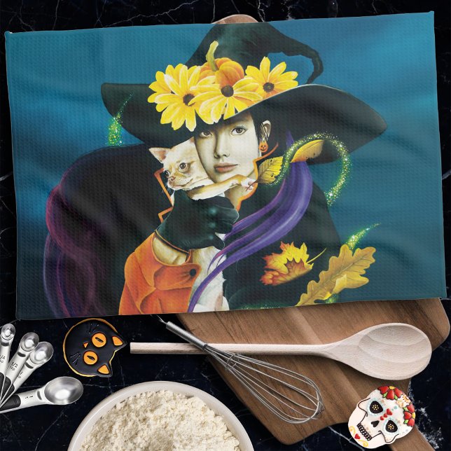 Enchanted Dark Surreal Witch Chihuahua Fantasy Kitchen Towel (Creator Uploaded)