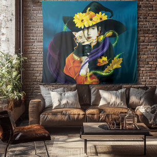 Enchanted Dark Surreal Witch Chihuahua Fantasy Tapestry