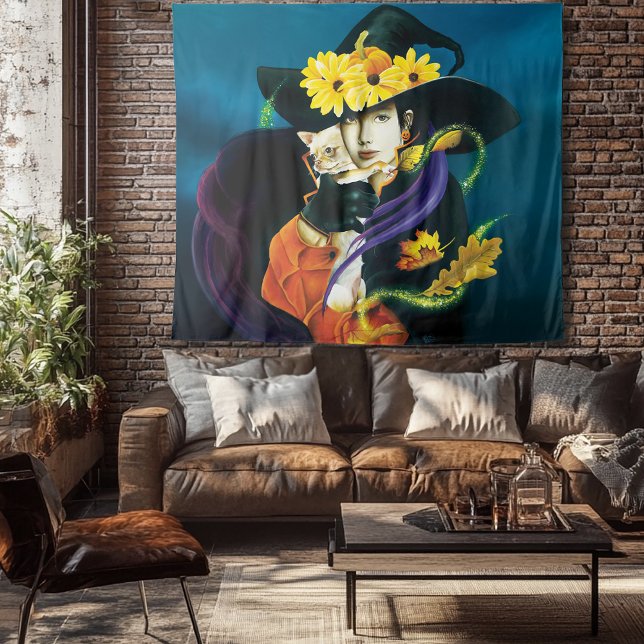 Enchanted Dark Surreal Witch Chihuahua Fantasy Tapestry (Creator Uploaded)