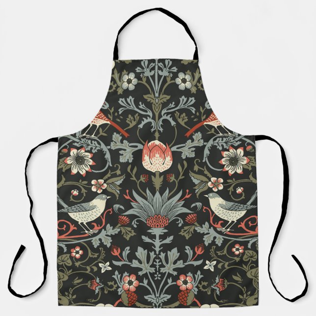 Enchanted Dark Vintage Floral Birds Apron (Front)