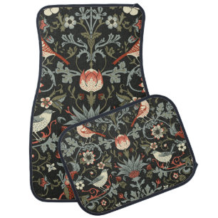 Enchanted Dark Vintage Floral Birds Car Floor Mat