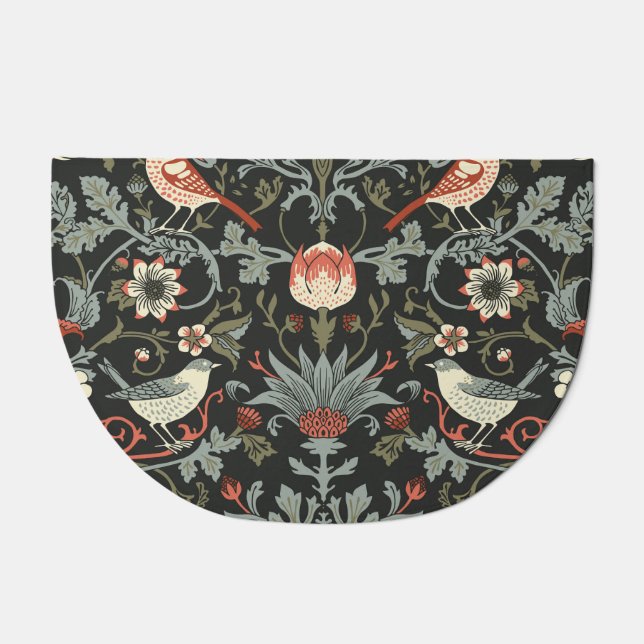 Enchanted Dark Vintage Floral Birds Doormat (Front)