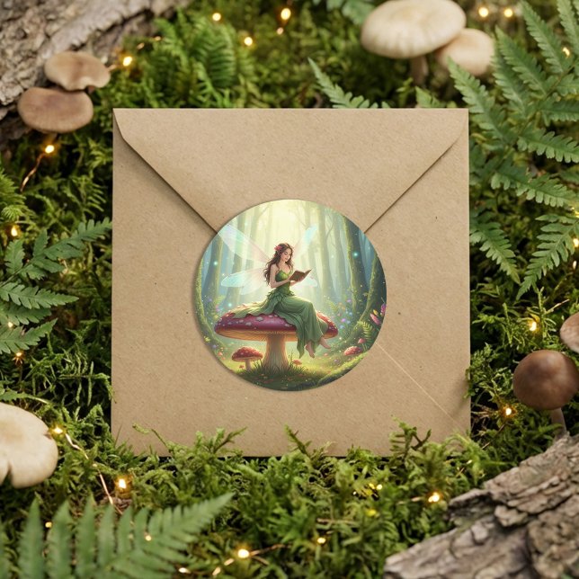 Enchanted Day Fairy Reading a Book Classic Round Sticker (Creator Uploaded)