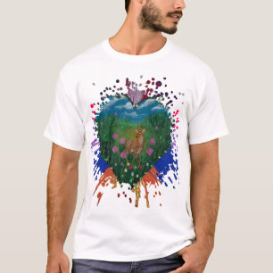 Enchanted Deer in a Heart of Nature- handmade artw T-Shirt