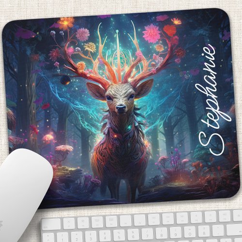 Enchanted Deer with Floral Horns  Mouse Pad