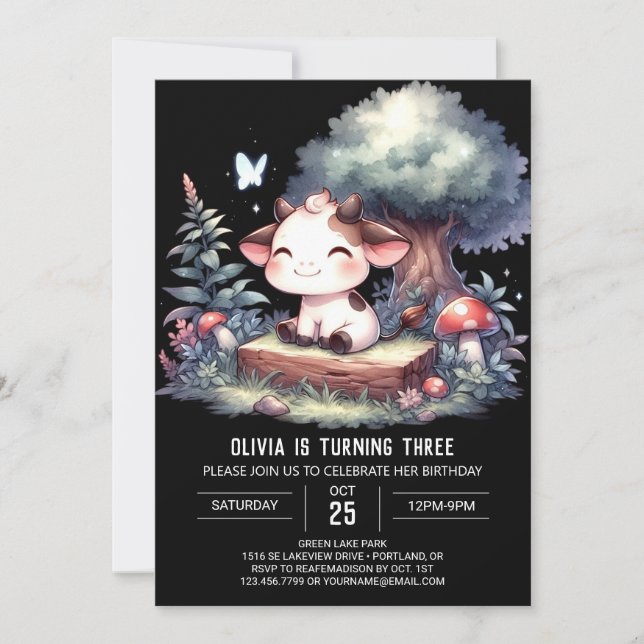Enchanted Digital Cow Birthday Invitation (Front)