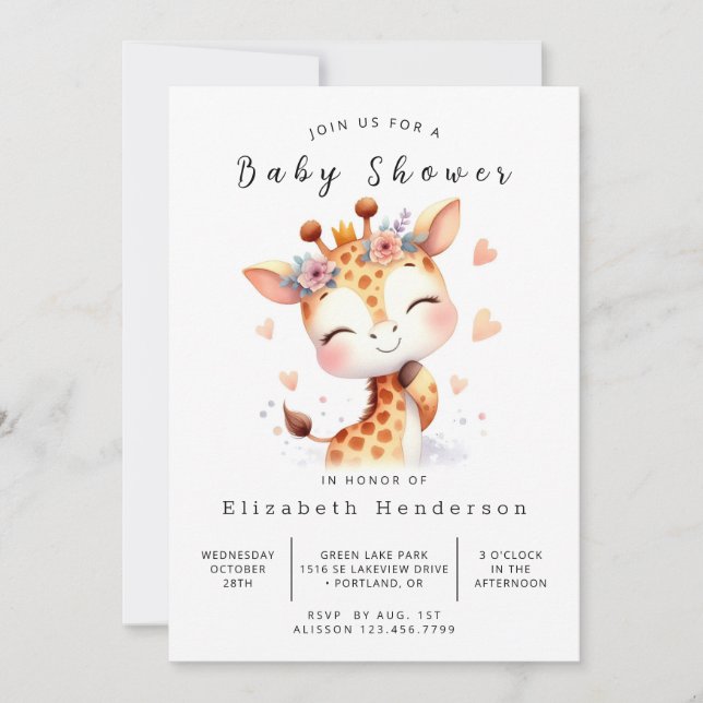 Enchanted Digital Giraffe Baby Shower Invitation (Front)