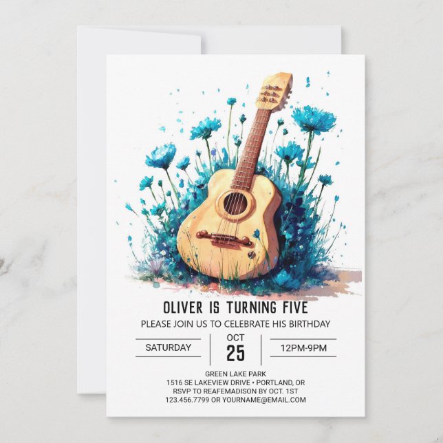 Enchanted Digital Guitar Boy Birthday Invitation (Front)