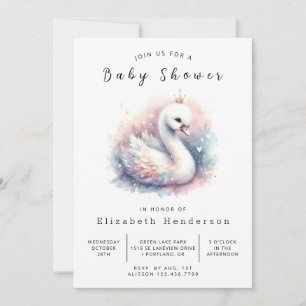 Enchanted Digital Swan Baby Shower Invitation
