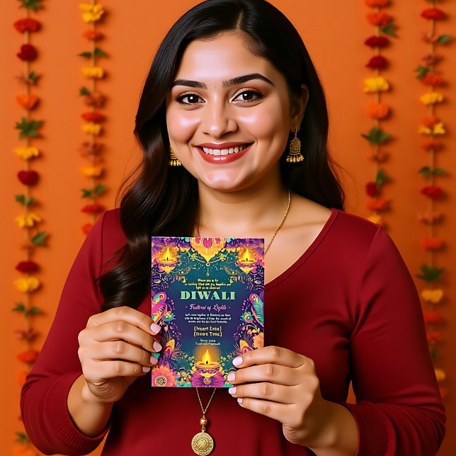 Enchanted Diwali Glow Invitation (Enchanted Diwali Glow Invitation, customizable on both sides)