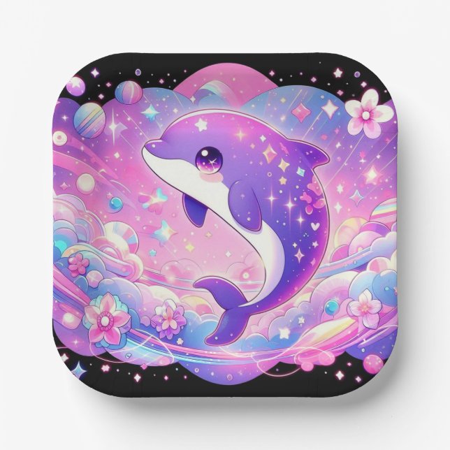 Enchanted Dolphin Baby Shower Paper Plates (Front)
