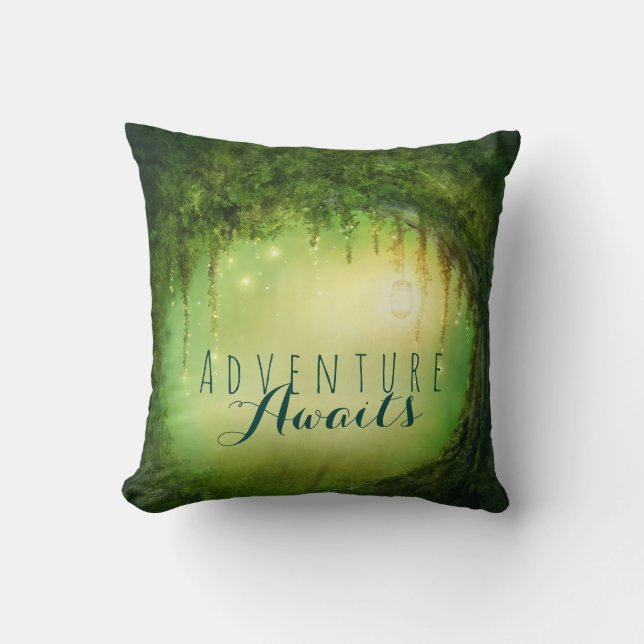 Enchanted Dreamy Forest & Lights Rustic Custom Throw Pillow (Front)