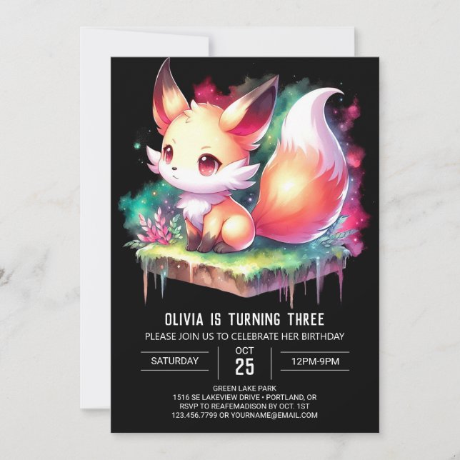 Enchanted Dreamy Fox Birthday digital Invitation (Front)