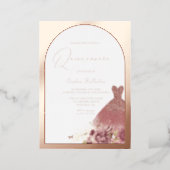Enchanted Dress Blush Floral Quinceanera Rose Gold Foil Invitation (Standing Front)