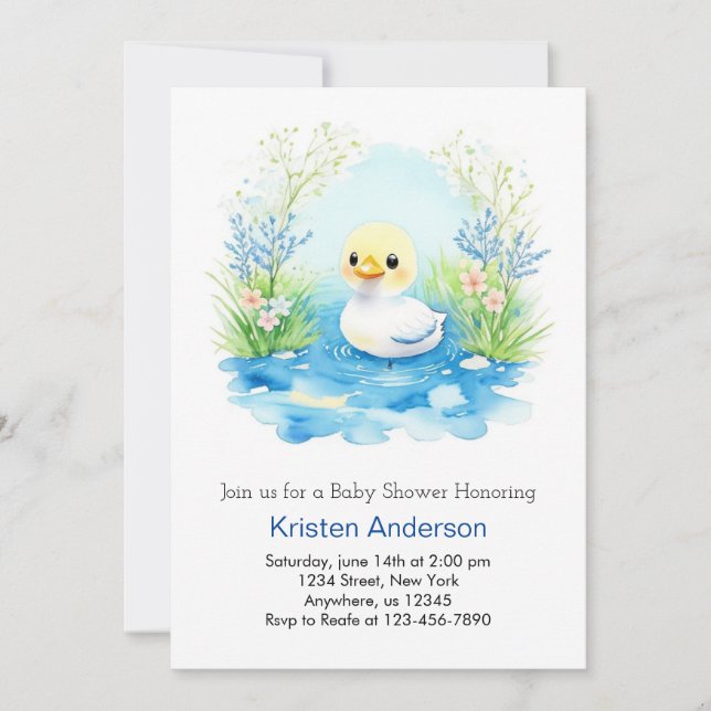 Enchanted Duckling Blue Bliss Boy Baby Shower Invitation (Front)