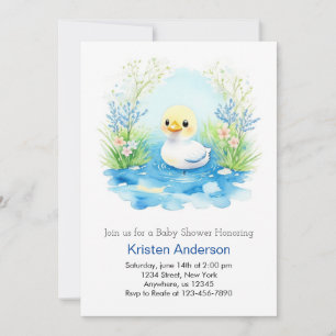 Enchanted Duckling Blue Bliss Boy Baby Shower Invitation